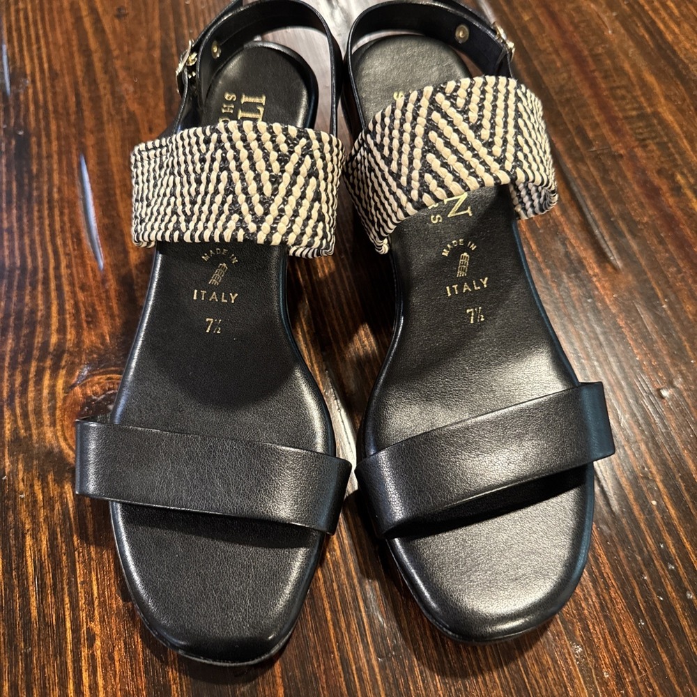 Italian Shoemakers Geometric Strappy Sandals Black White Size 7.5